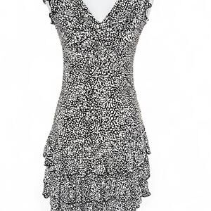 Morgan de Toi Y2K Black White Ruffle Mini Dres XS Ruched V Neck Tiered Skirt